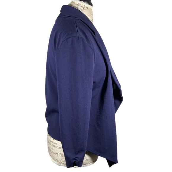Michelle Lynn Dark Blue Draped Open Front Lightweight Long Sleeve Cardigan Small - Picture 5 of 8